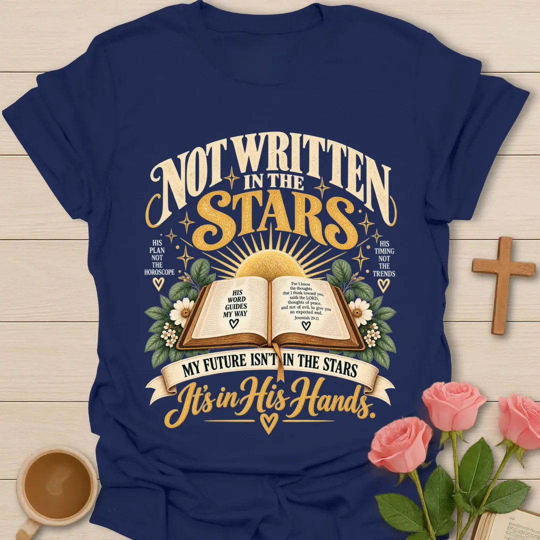 In His Hand t-shirt with faith-inspired design - Navy