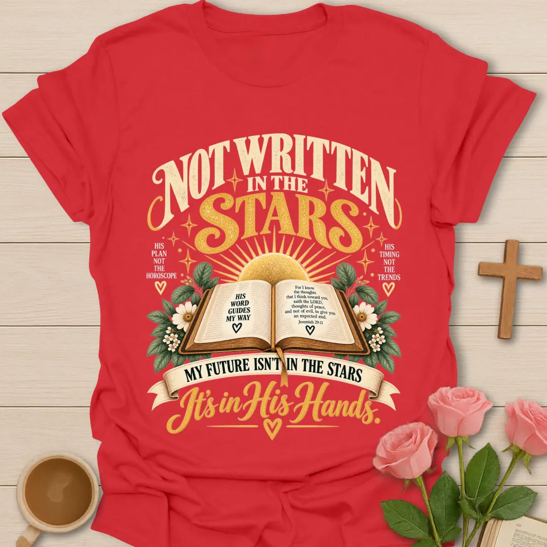 In His Hand t-shirt with faith-inspired design - Red
