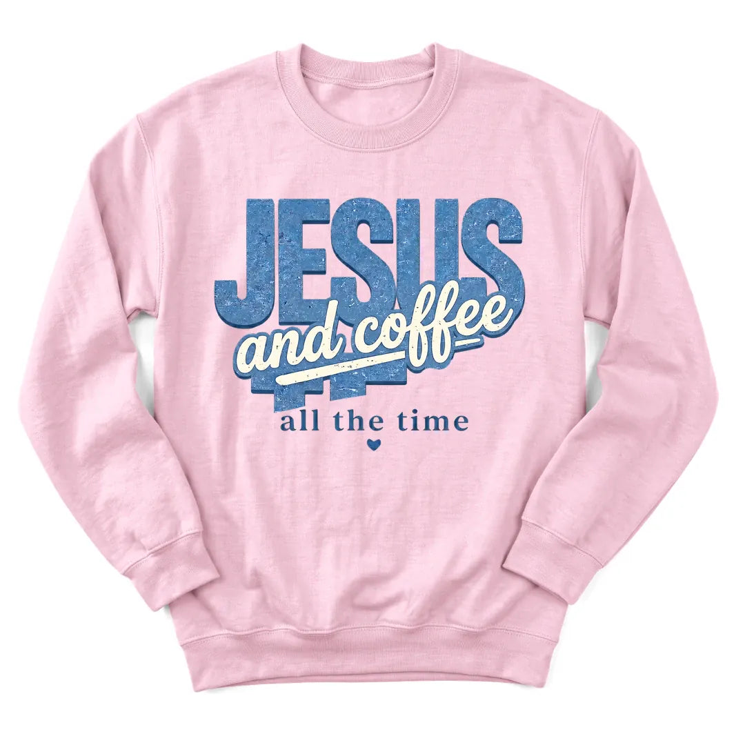 Jesus and Coffee Daily sweatshirt with coffee cup and faith lettering - Light Pink