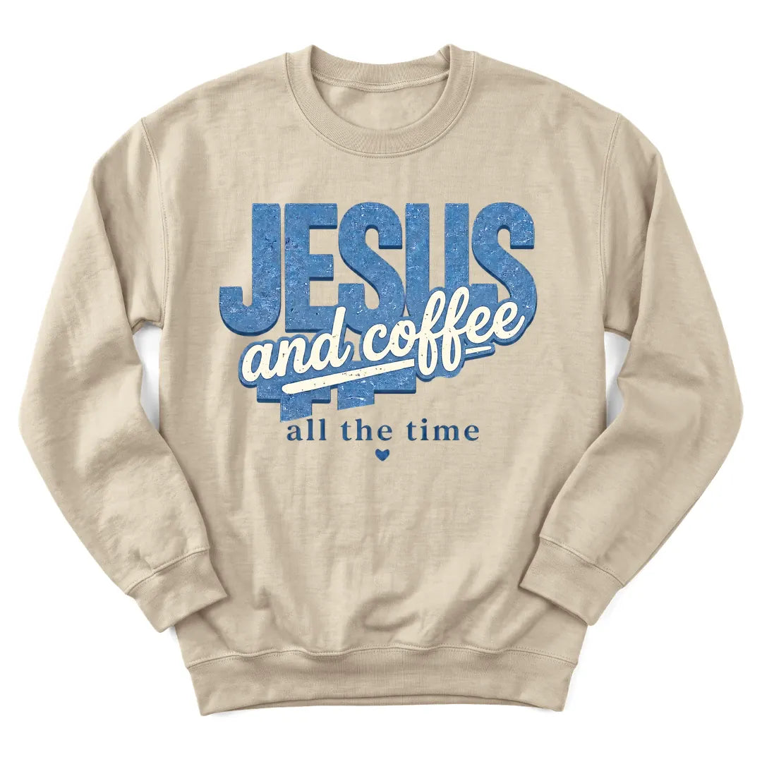 Jesus and Coffee Daily sweatshirt with coffee cup and faith lettering - Sand