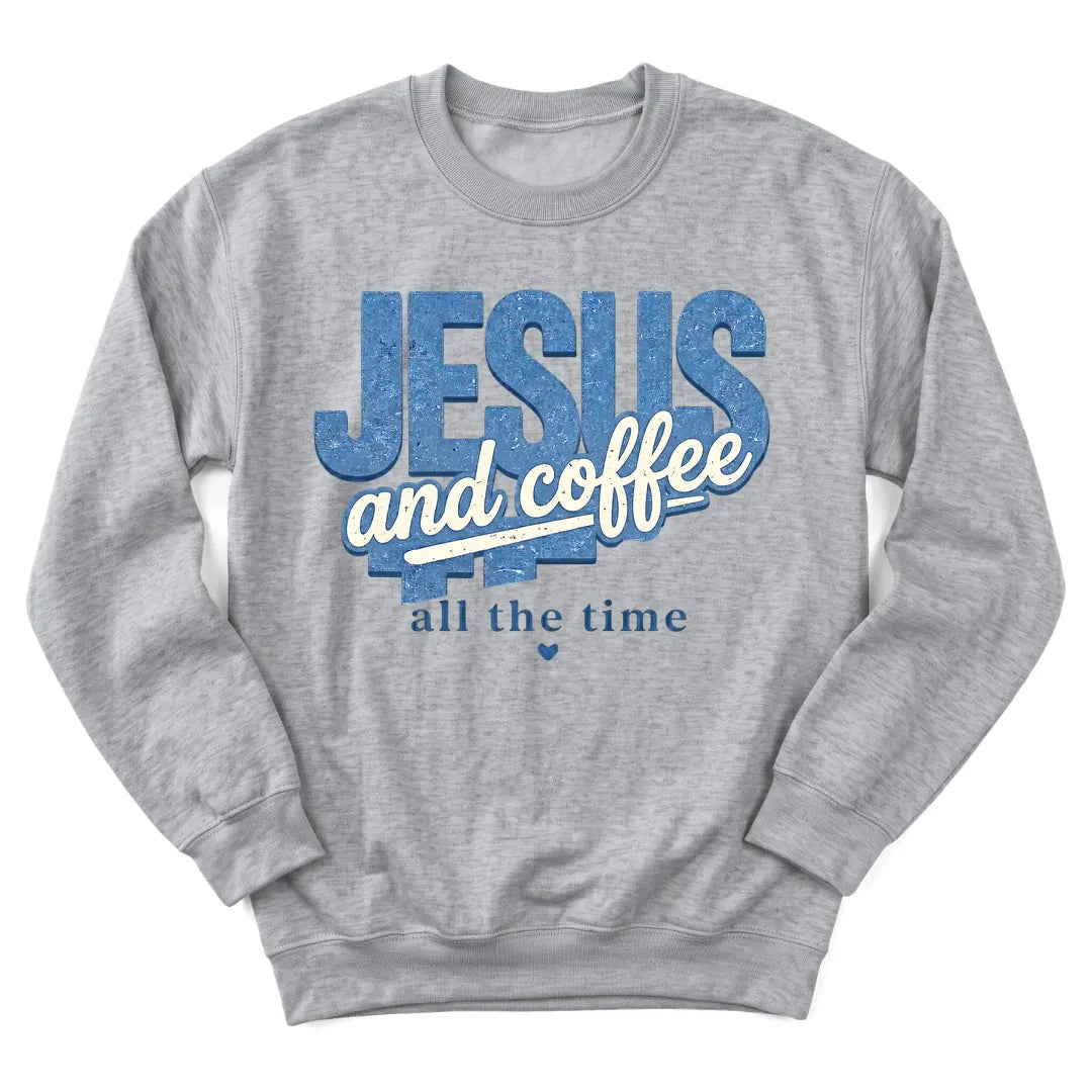 Jesus and Coffee Daily sweatshirt with coffee cup and faith lettering - Sport Grey