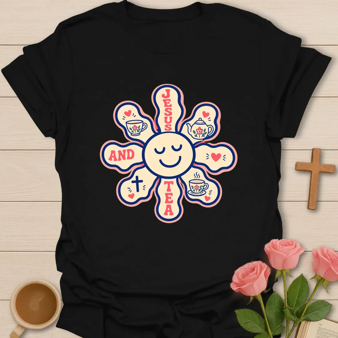Jesus and Tea Bloom T-Shirt KozzyCo Christian and tea lover design