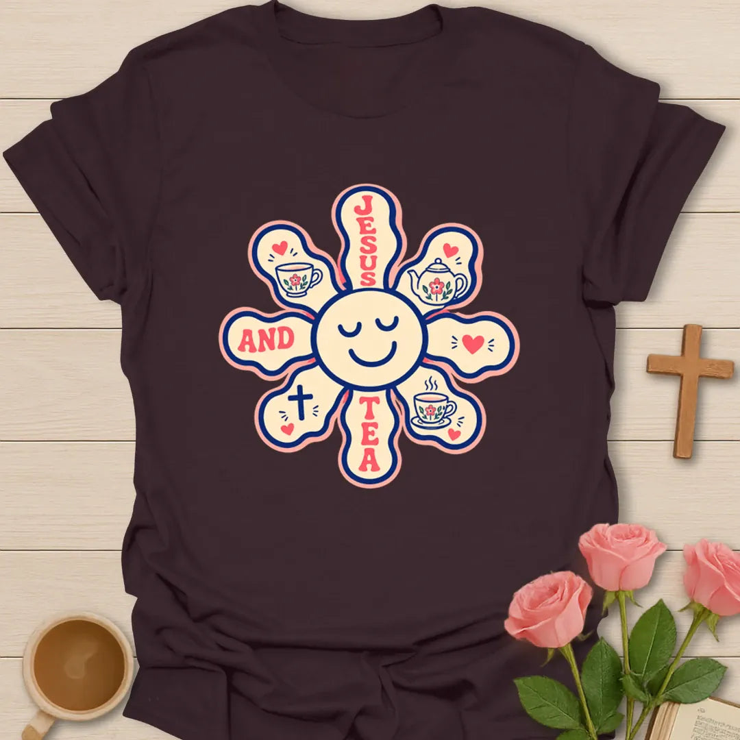 Jesus and Tea Bloom T-Shirt KozzyCo Christian and tea lover design