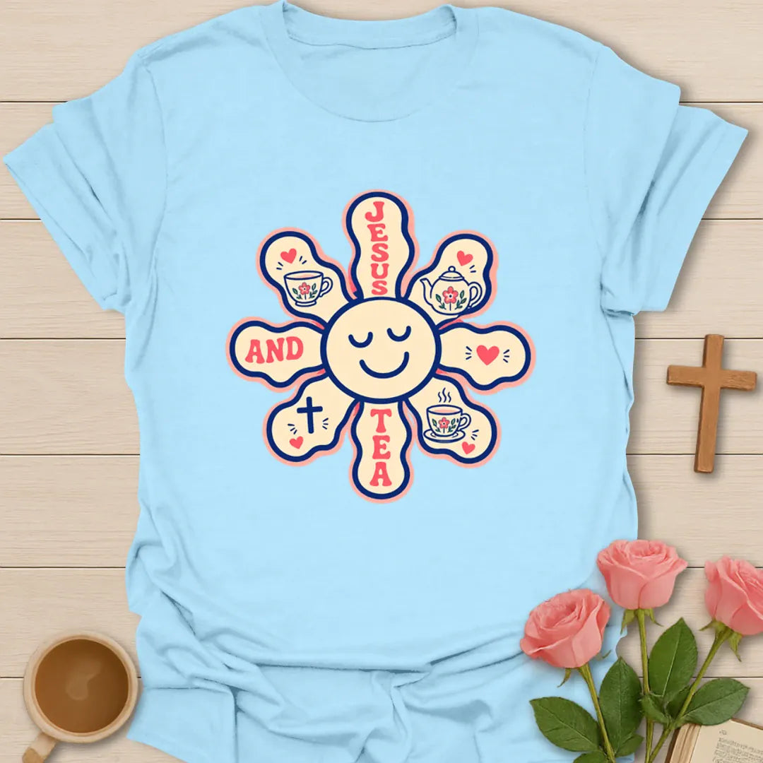 Jesus and Tea Bloom T-Shirt KozzyCo Christian and tea lover design