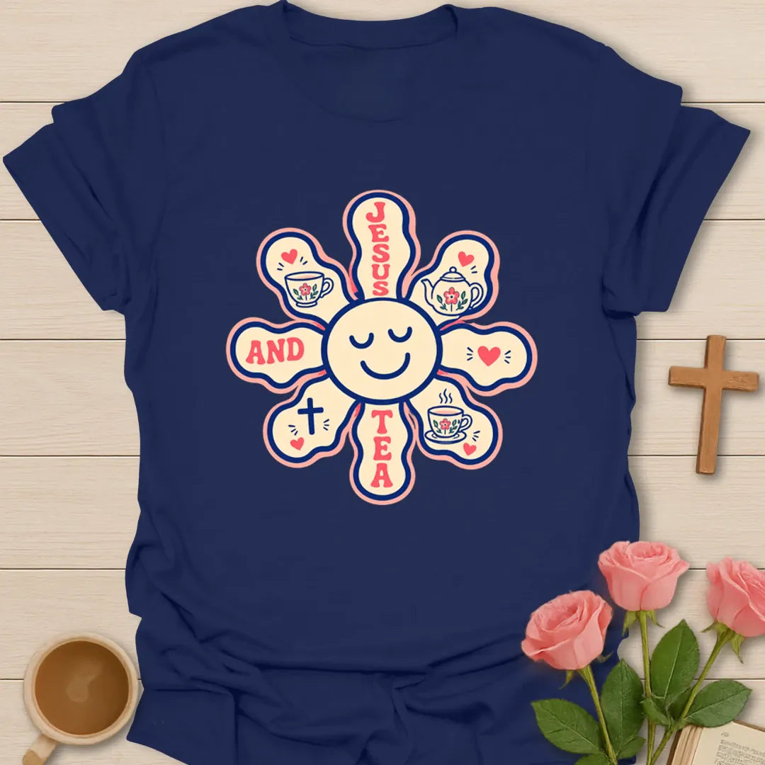 Jesus and Tea Bloom T-Shirt KozzyCo Christian and tea lover design