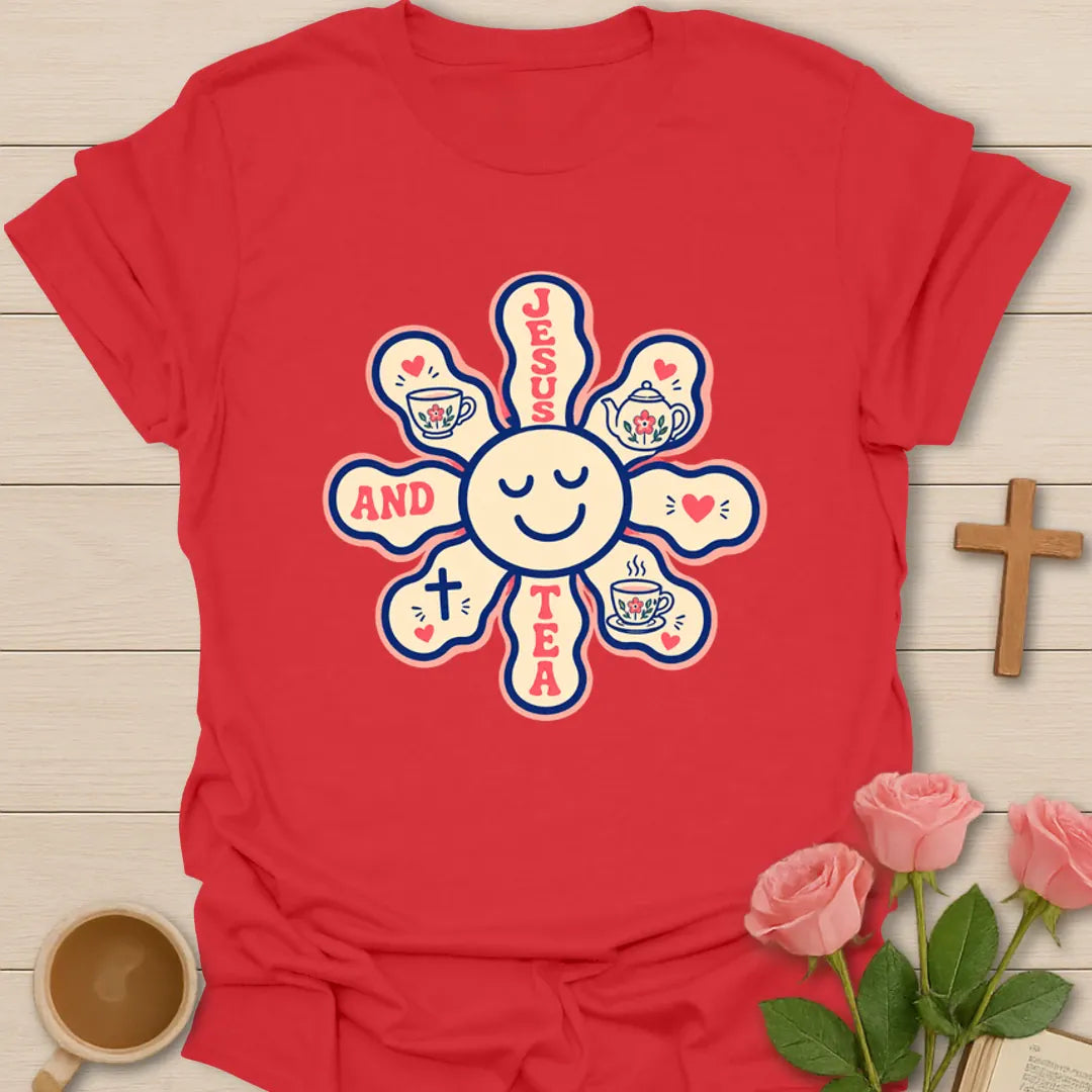 Jesus and Tea Bloom T-Shirt KozzyCo Christian and tea lover design