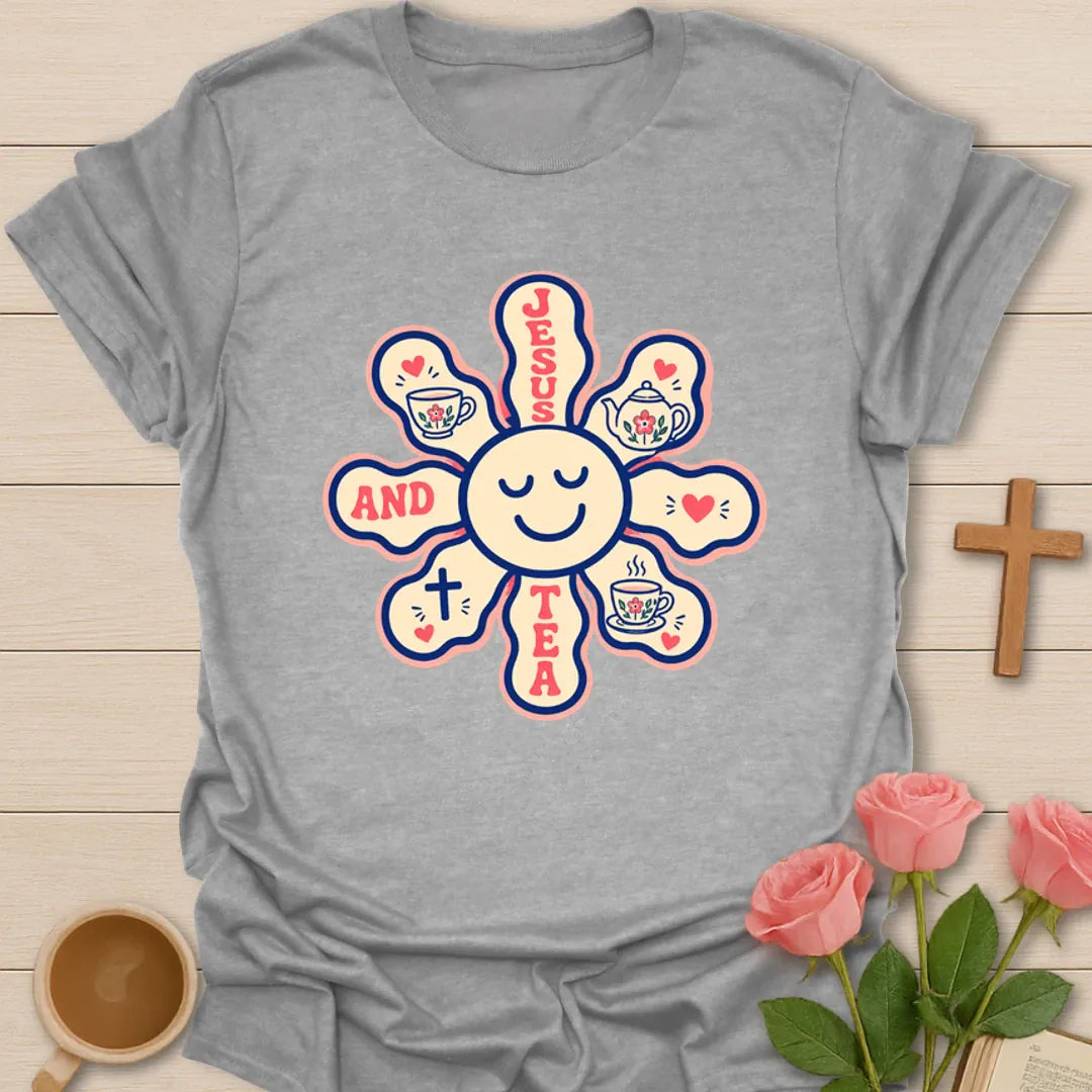 Jesus and Tea Bloom T-Shirt KozzyCo Christian and tea lover design