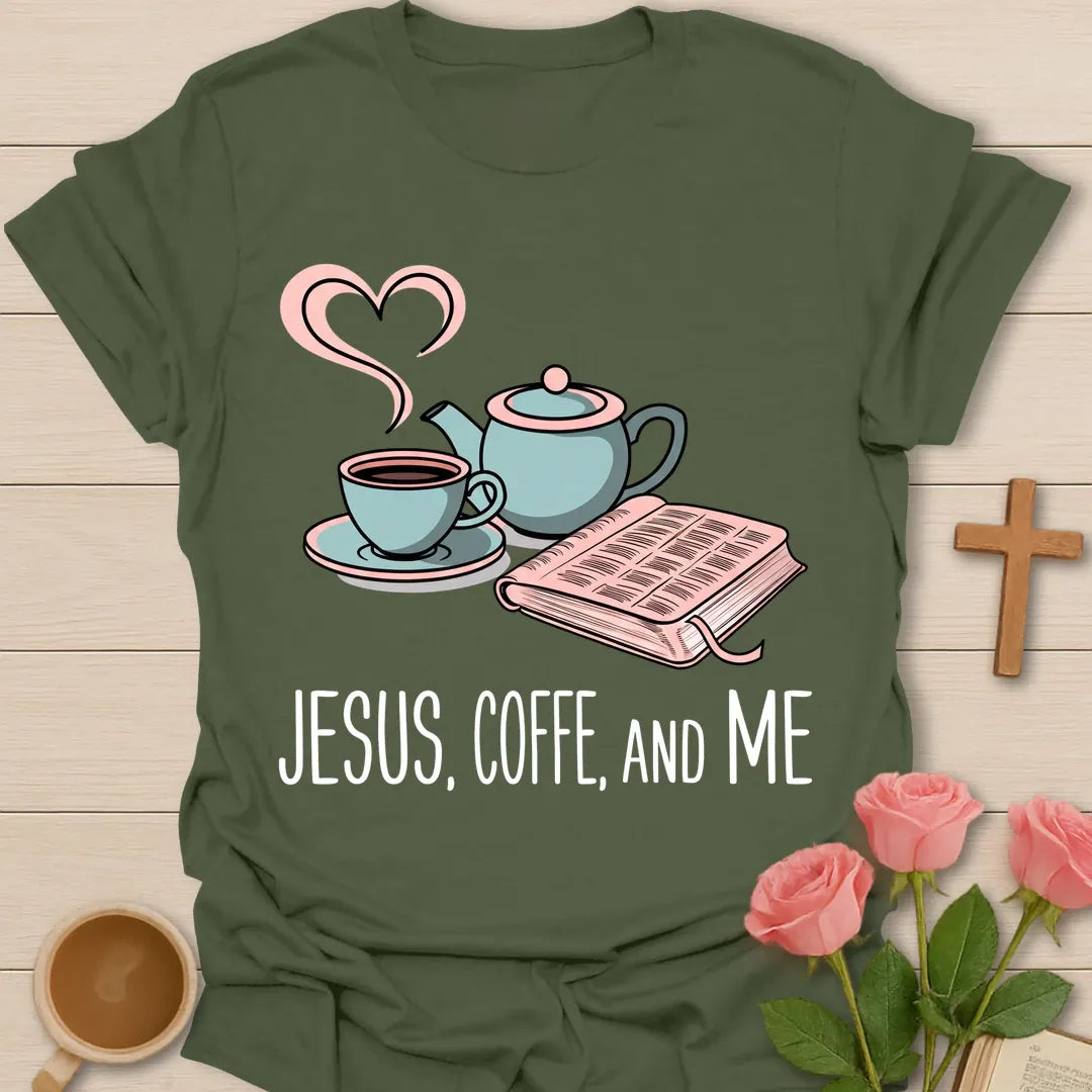 Faithful Brew t-shirt with warm brew artwork and faith-inspired design - Military Green