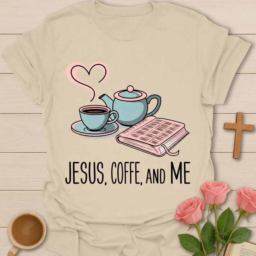 Faithful Brew t-shirt with warm brew artwork and faith-inspired design - Sand