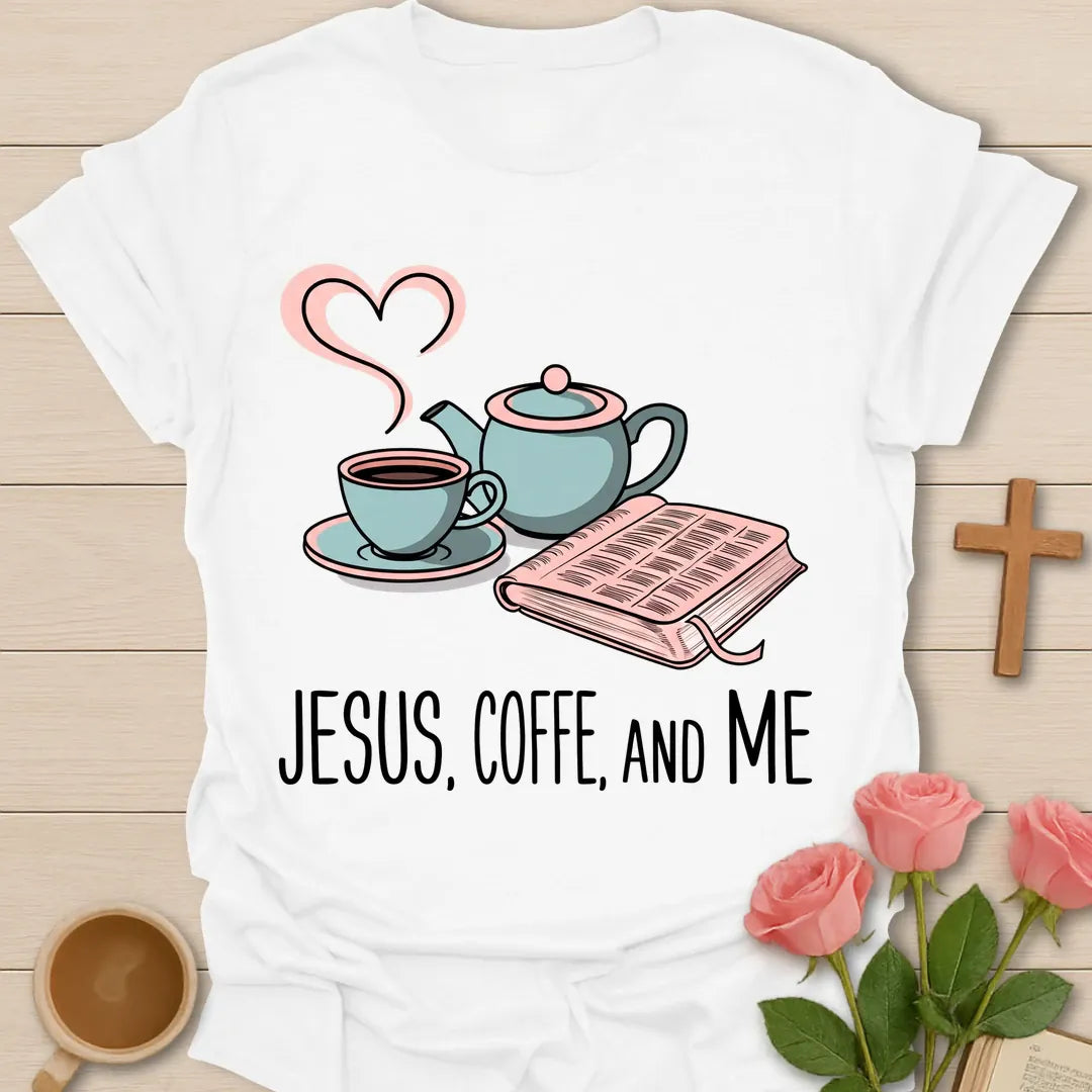 Faithful Brew t-shirt with warm brew artwork and faith-inspired design - White