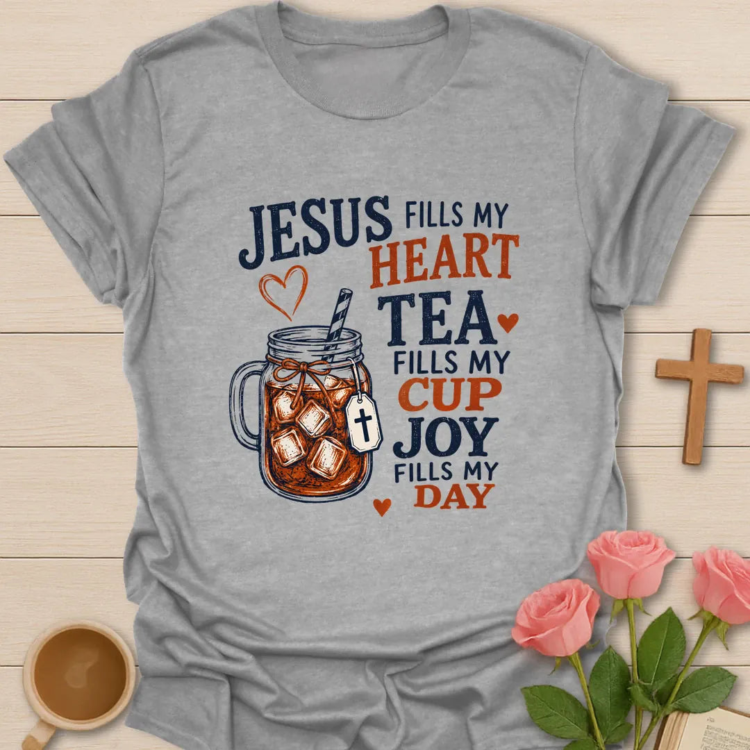 Jesus Fills My Heart Christian t-shirt with heart motif and faith-inspired lettering - Sport Grey