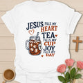 Jesus Fills My Heart Christian t-shirt with heart motif and faith-inspired lettering - White