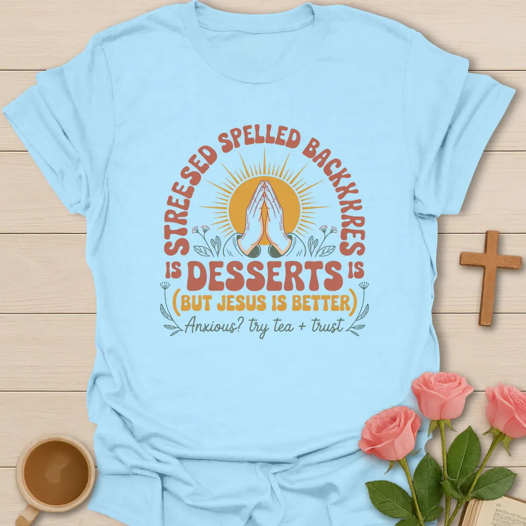 Jesus Is Better shirt with cream vintage lettering and faith-inspired design. - Light Blue