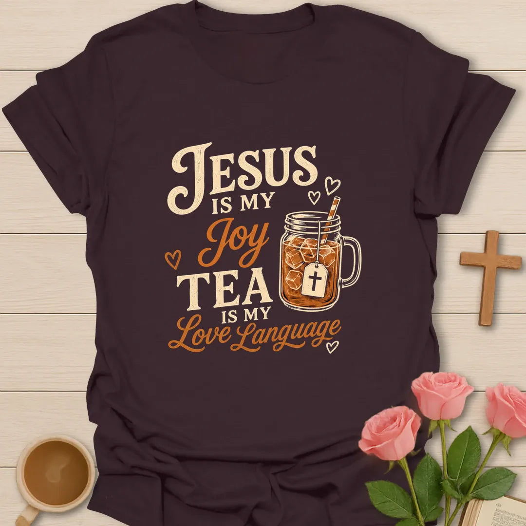Jesus Is My Joy Christian t-shirt with faith-inspired lettering - Dark Chocolate