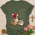 Jesus Near Christmas Christian T-shirt with warm tea Bible gifts and cozy winter scene - Military Green