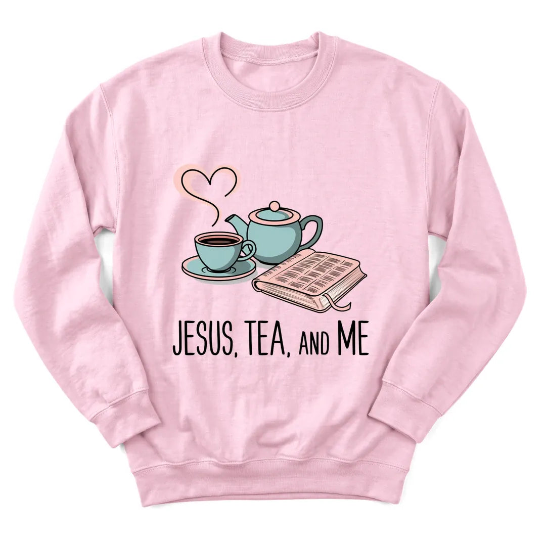 Jesus Tea And Me sweatshirt with minimal line-art teacup and cross - Light Pink