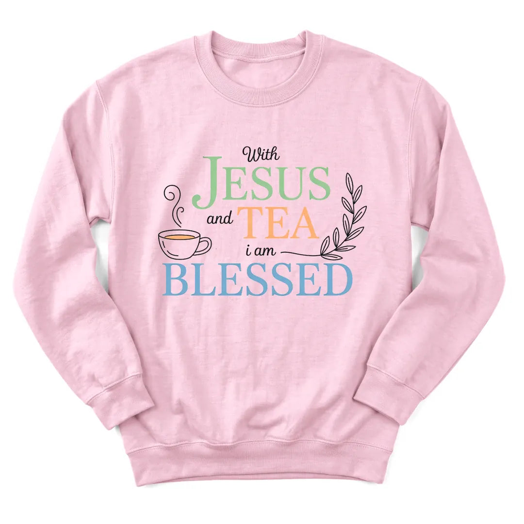 Jesus Tea Blessed sweatshirt with teacup and blessed lettering - Light Pink