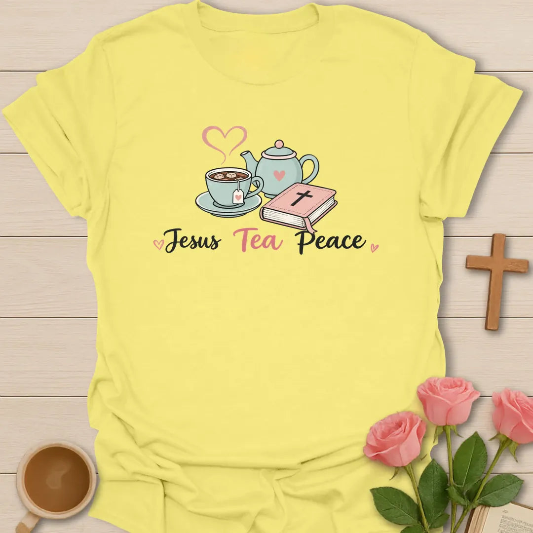 Jesus Tea and Peace shirt with calm faith lettering - Cornsilk
