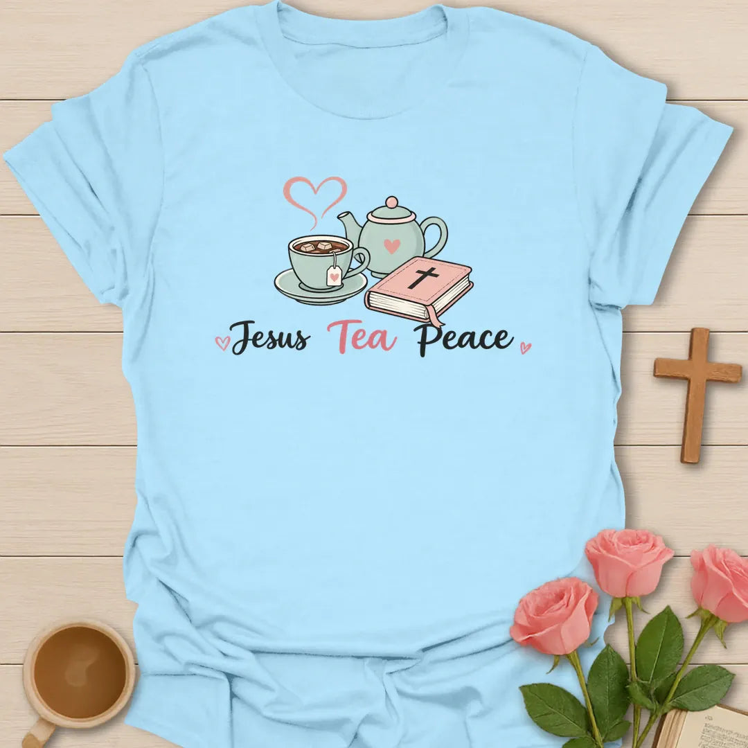 Jesus Tea and Peace shirt with calm faith lettering - Light Blue