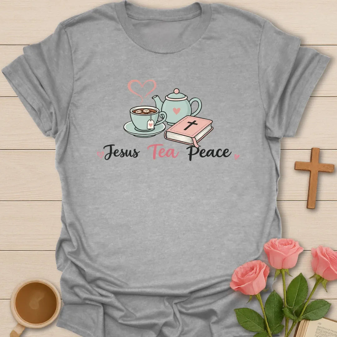 Jesus Tea and Peace shirt with calm faith lettering - Sport Grey