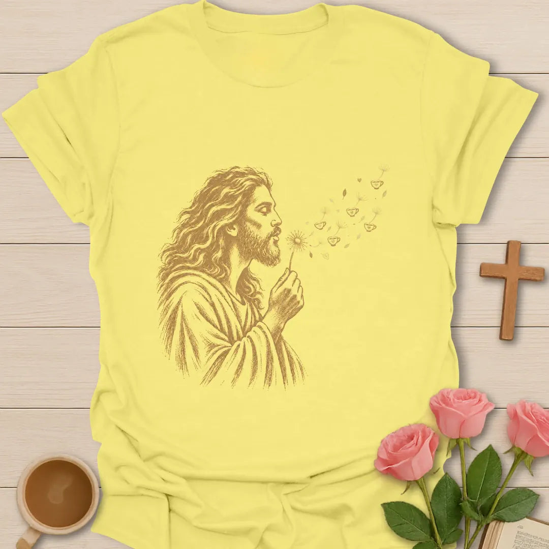 Jesus Tea Wish t-shirt with holiday wish list lettering and tea cup faith design - Cornsilk
