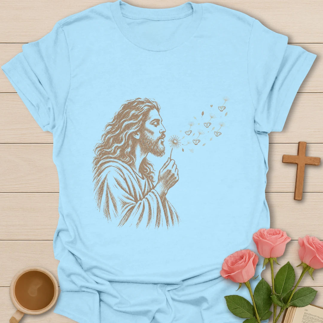 Jesus Tea Wish t-shirt with holiday wish list lettering and tea cup faith design - Light Blue