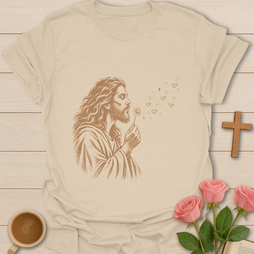Jesus Tea Wish t-shirt with holiday wish list lettering and tea cup faith design - Sand