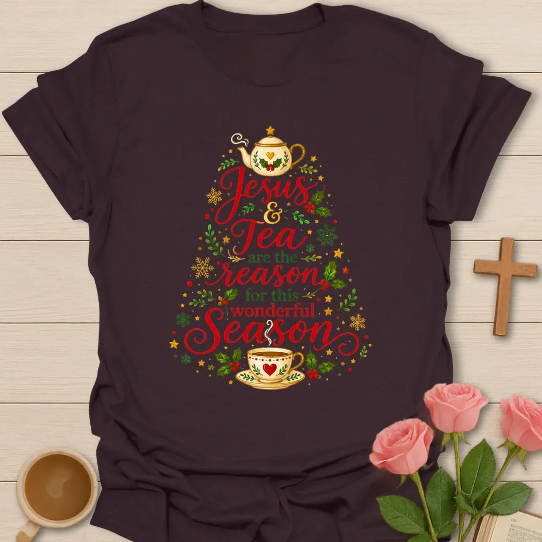Jesus and Tea Most Wonderful Season Christmas shirt with cozy holiday lettering - Dark Chocolate