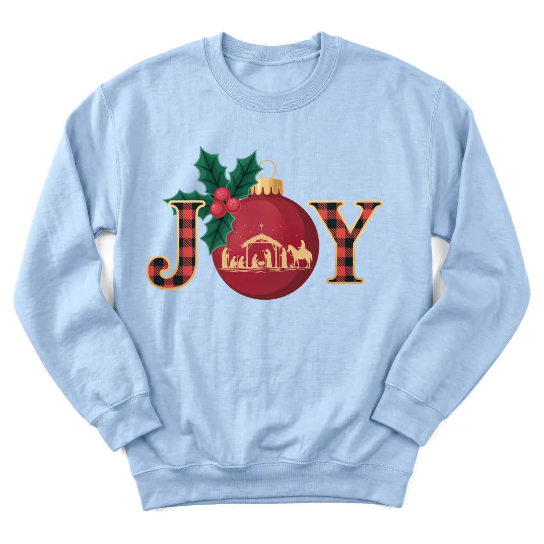 Joy Nativity Christmas sweatshirt with manger scene and star - Light Blue