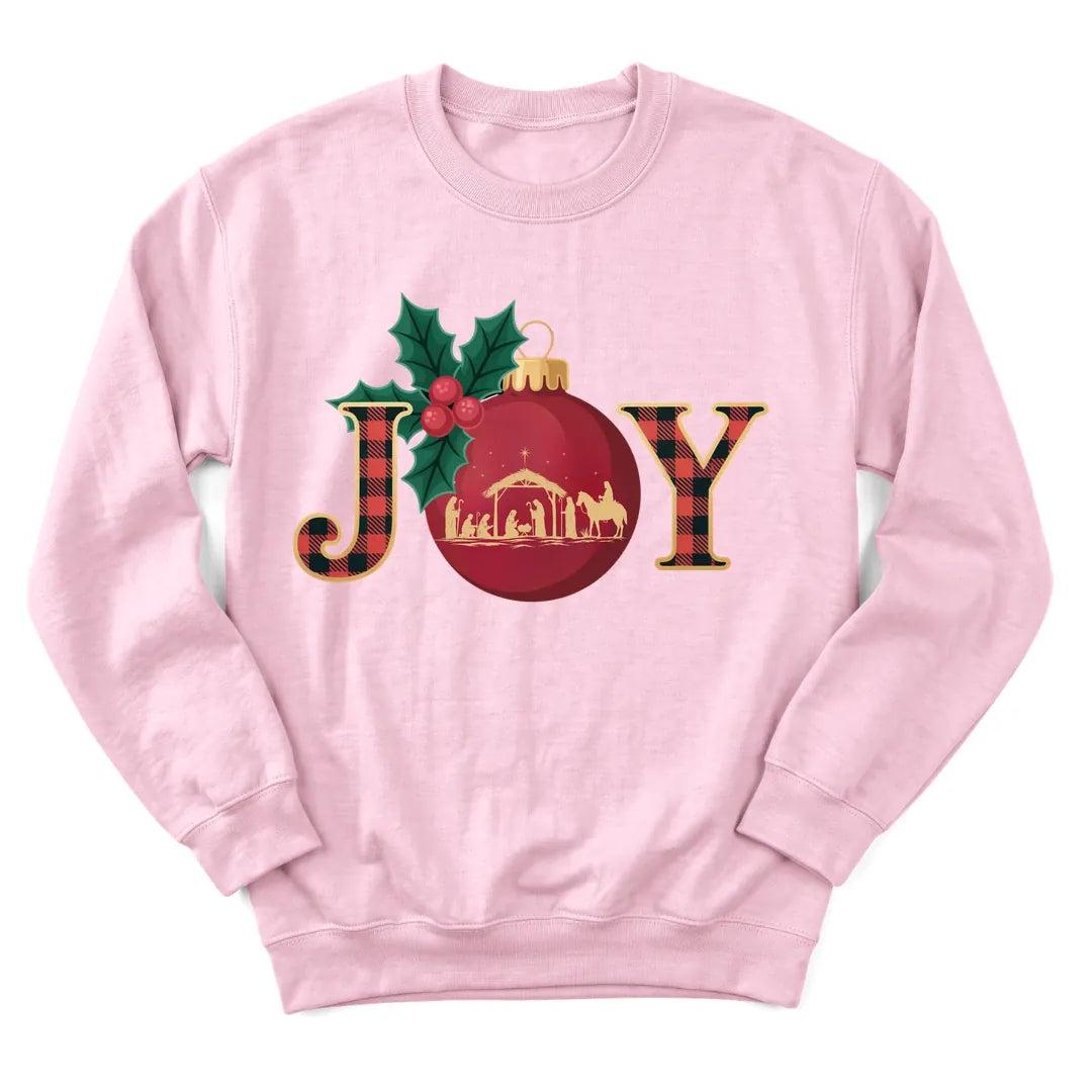 Joy Nativity Christmas sweatshirt with manger scene and star - Light Pink