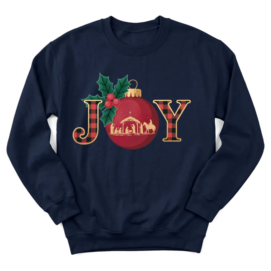 Joy Nativity Christmas sweatshirt with manger scene and star - Navy
