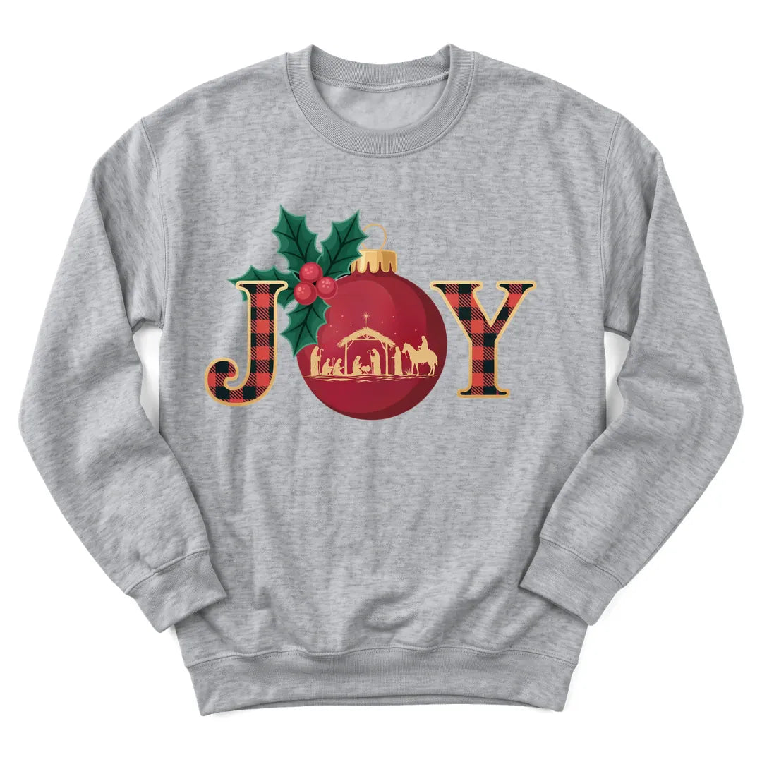 Joy Nativity Christmas sweatshirt with manger scene and star - Sport Grey