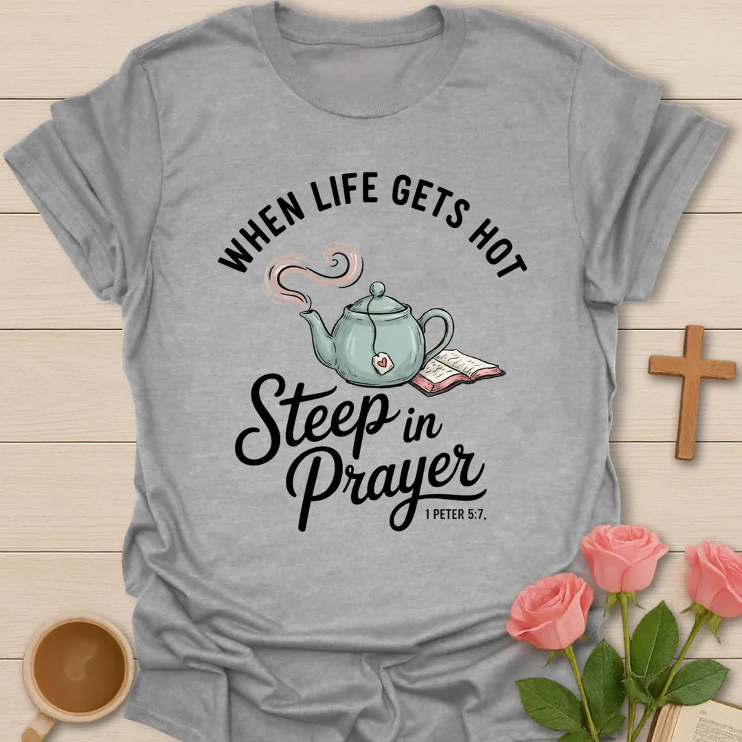 Life Gets Hot Christian t-shirt with faith-inspired tea lettering design - Sport Grey