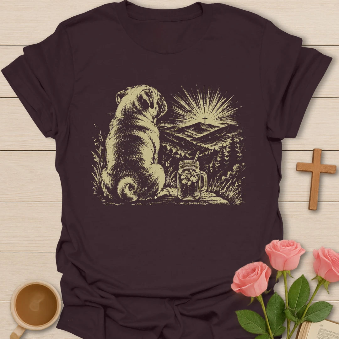 Lift Up Mine Eyes Christian shirt with Psalm 121 verse and faith-inspired design. - Dark Chocolate