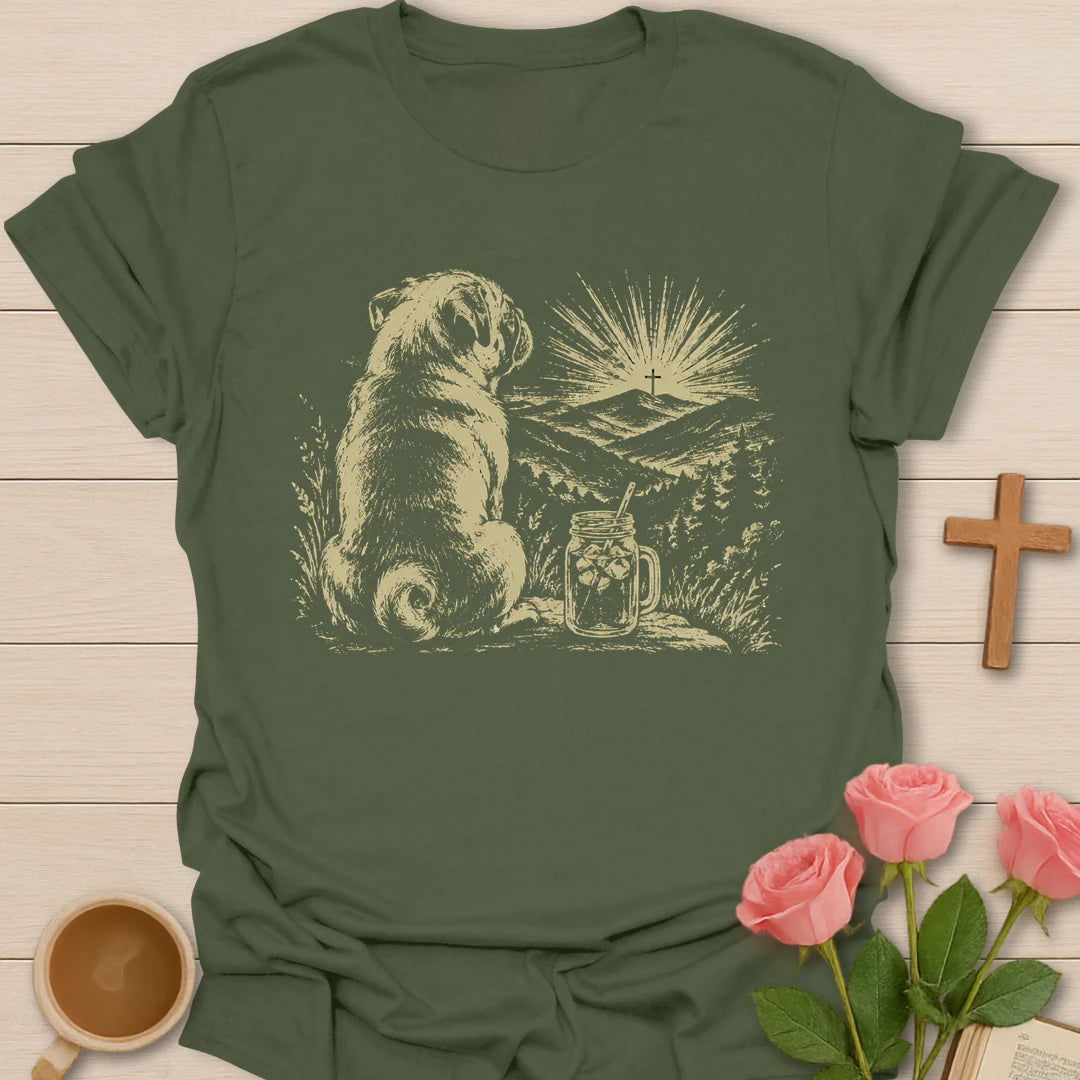Lift Up Mine Eyes Christian shirt with Psalm 121 verse and faith-inspired design. - Military Green