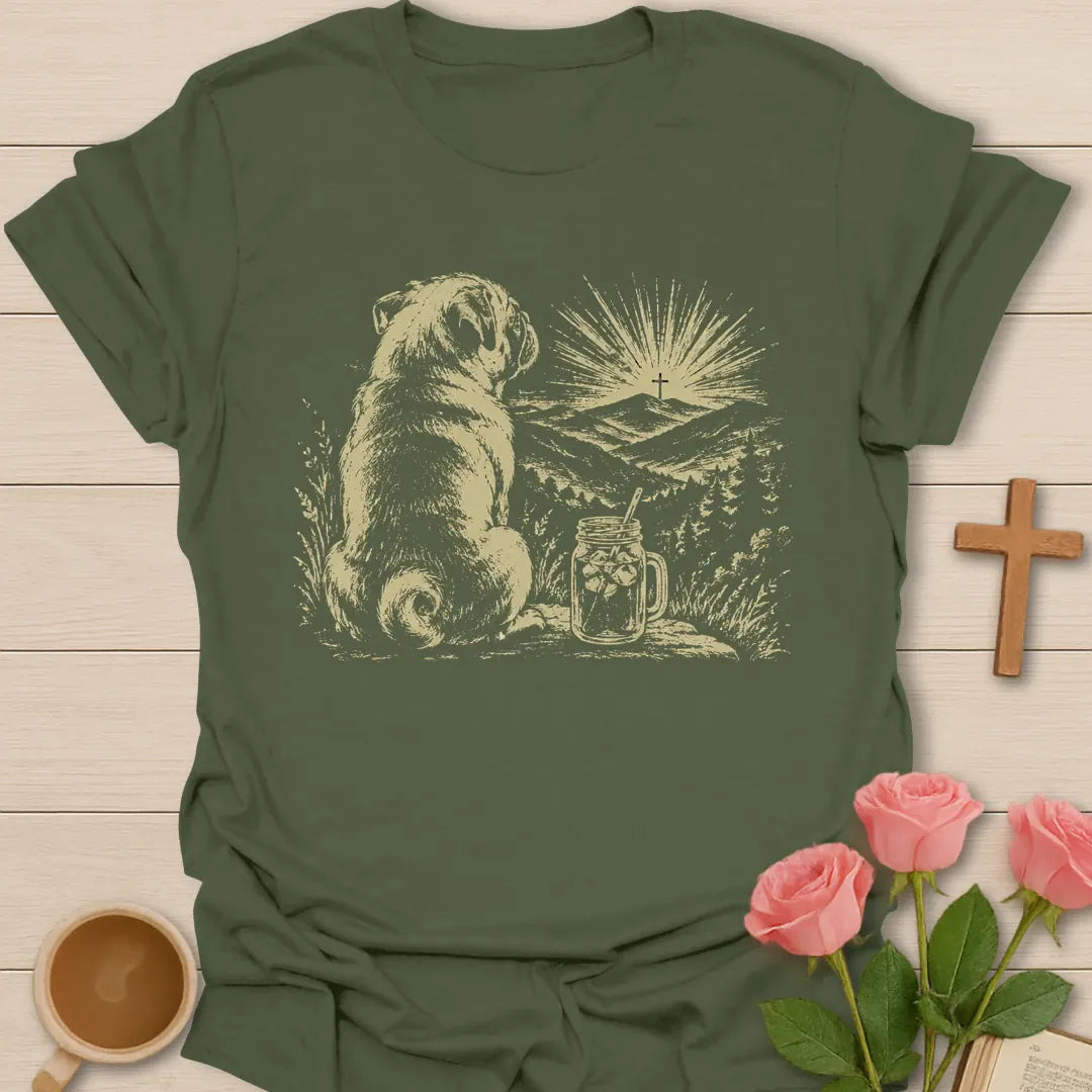Lift Up Mine Eyes Christian shirt with Psalm 121 verse and faith-inspired design. - Military Green