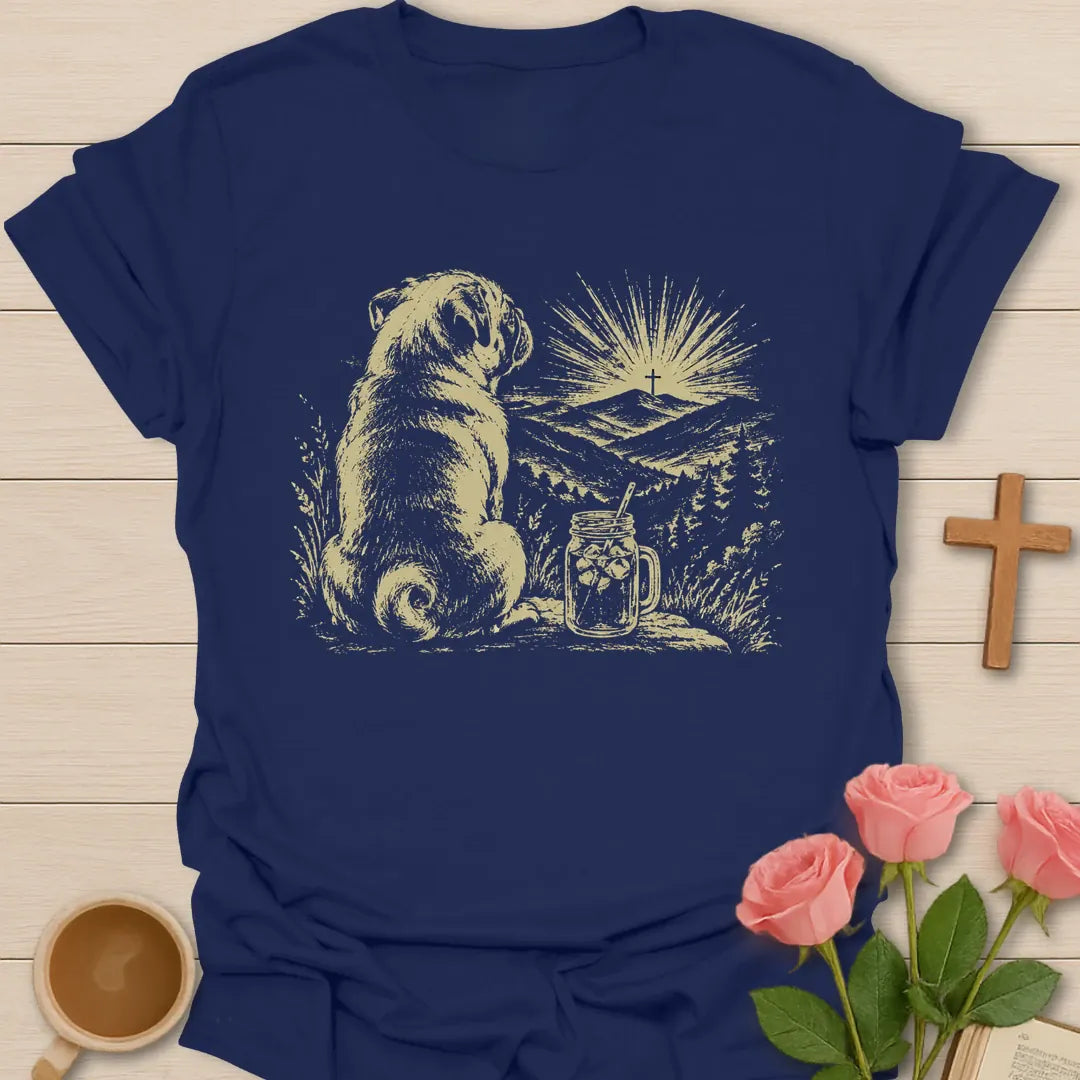 Lift Up Mine Eyes Christian shirt with Psalm 121 verse and faith-inspired design. - Navy