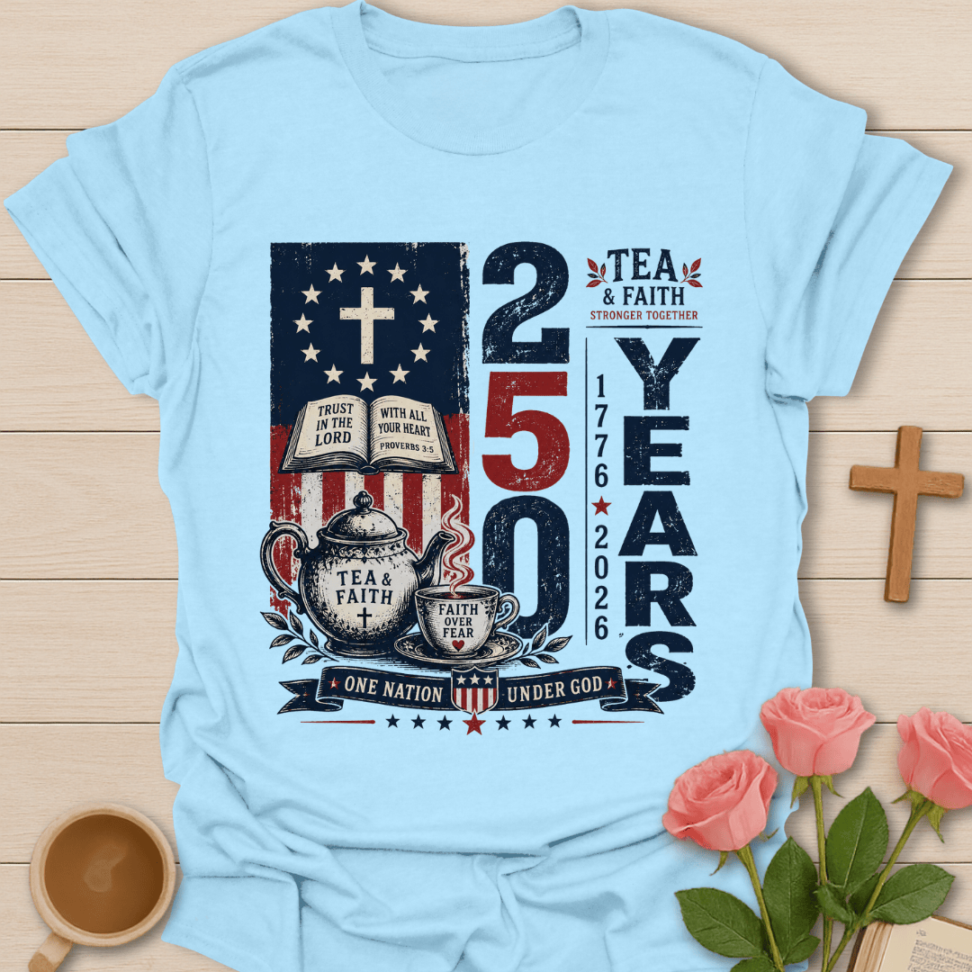 One Nation America 250yrs T-Shirt KozzyCo Christian and tea lover design