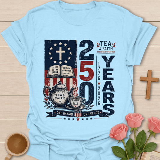 One Nation America 250yrs T-Shirt KozzyCo Christian and tea lover design