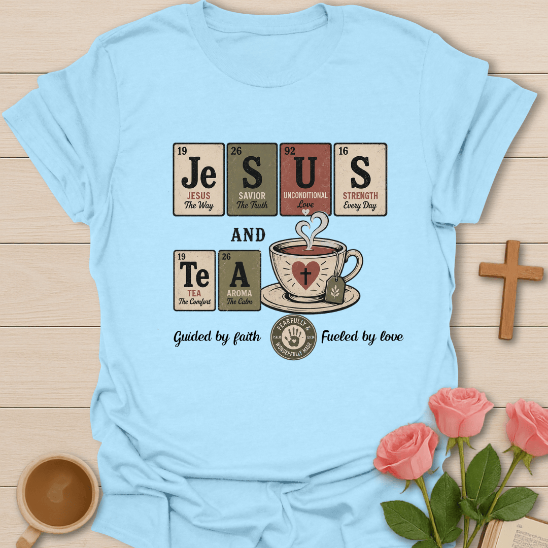 Jesus & Tea Periodic Table T-Shirt KozzyCo Christian and tea lover design