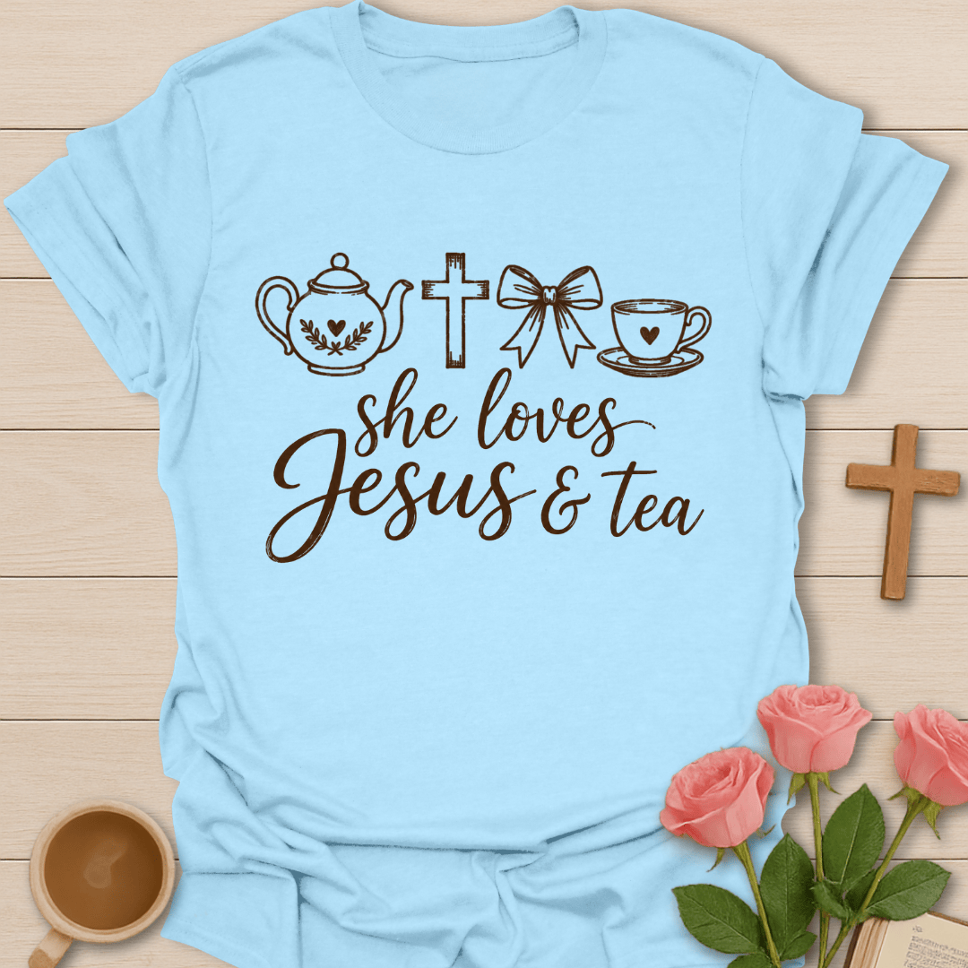 She Loves Jesus & Tea T-Shirt KozzyCo Christian and tea lover design