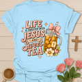 Sweeter Life with Jesus & Tea T-Shirt KozzyCo Christian and tea lover design