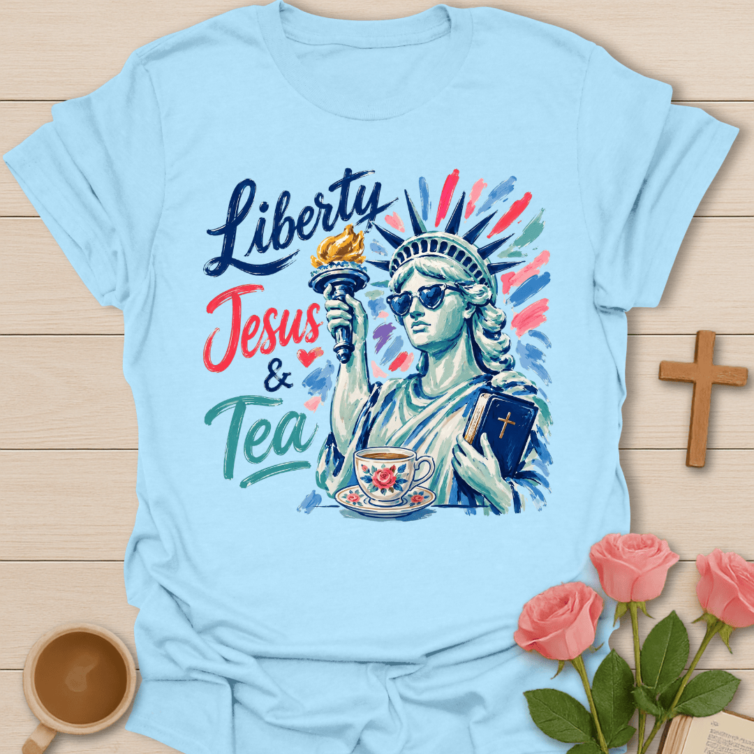Liberty Jesus & Tea T-Shirt KozzyCo Christian and tea lover design
