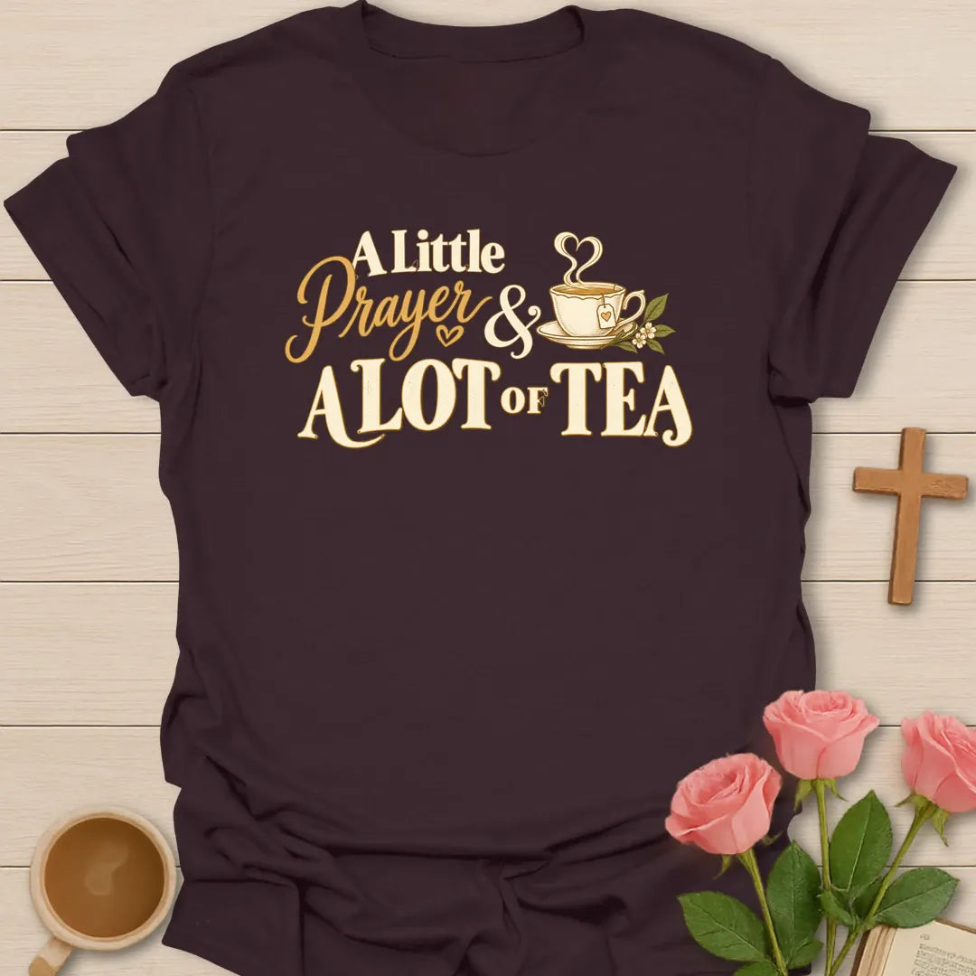 Lot Of Tea funny Christian t-shirt with playful faith-inspired tea lettering design - Dark Chocolate