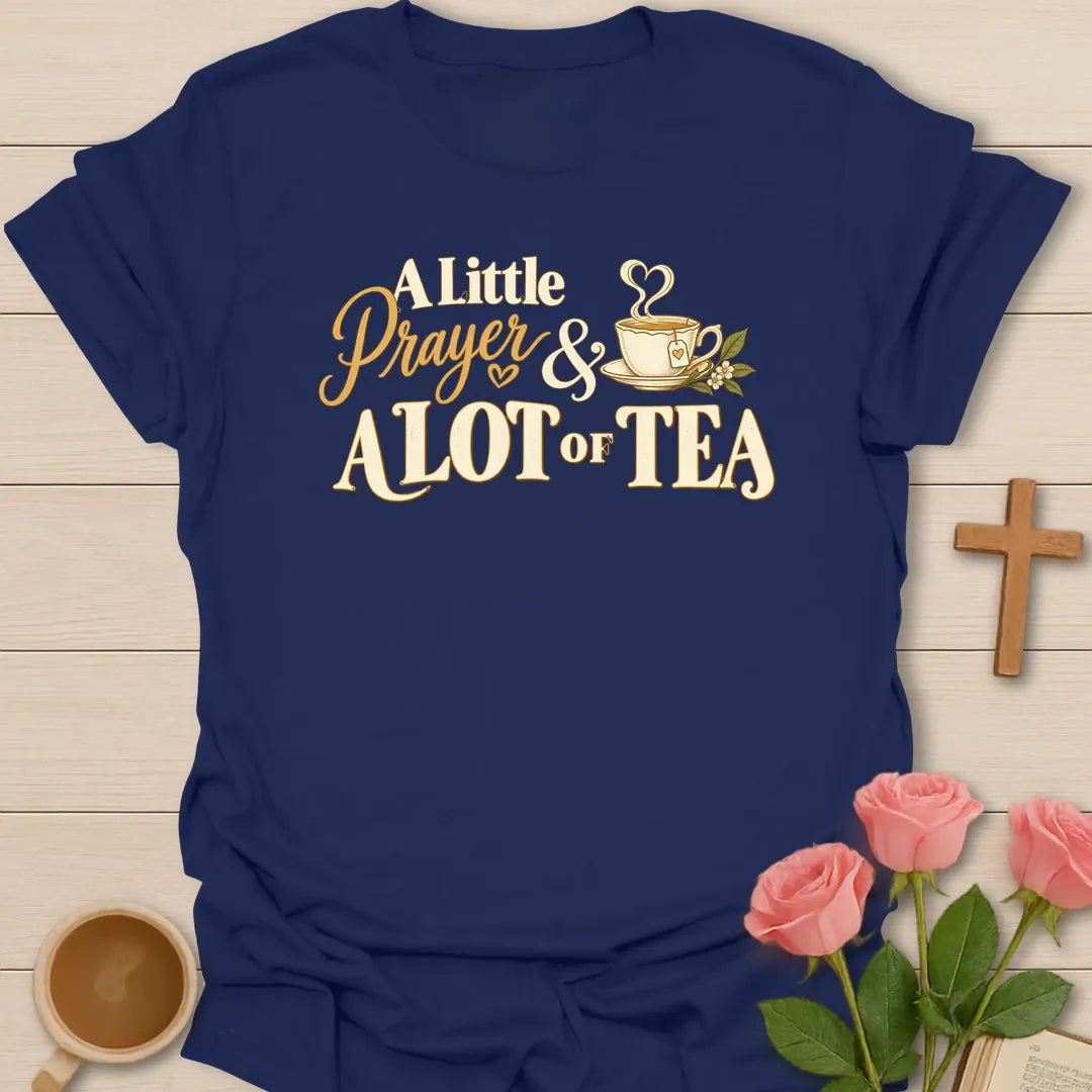 Lot Of Tea funny Christian t-shirt with playful faith-inspired tea lettering design - Navy