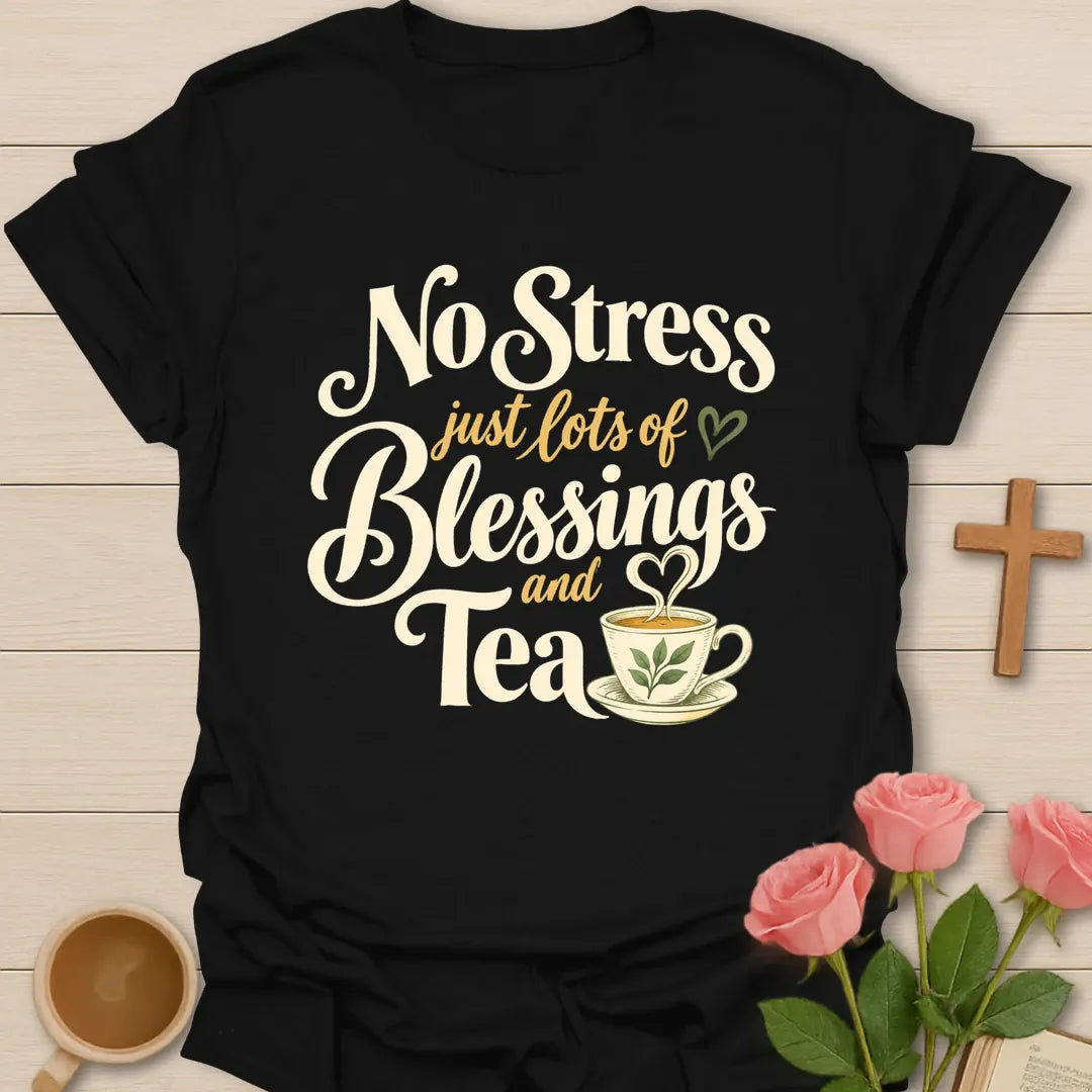 Lots Of Blessings Christian t-shirt with faith-inspired tea lettering design - Black