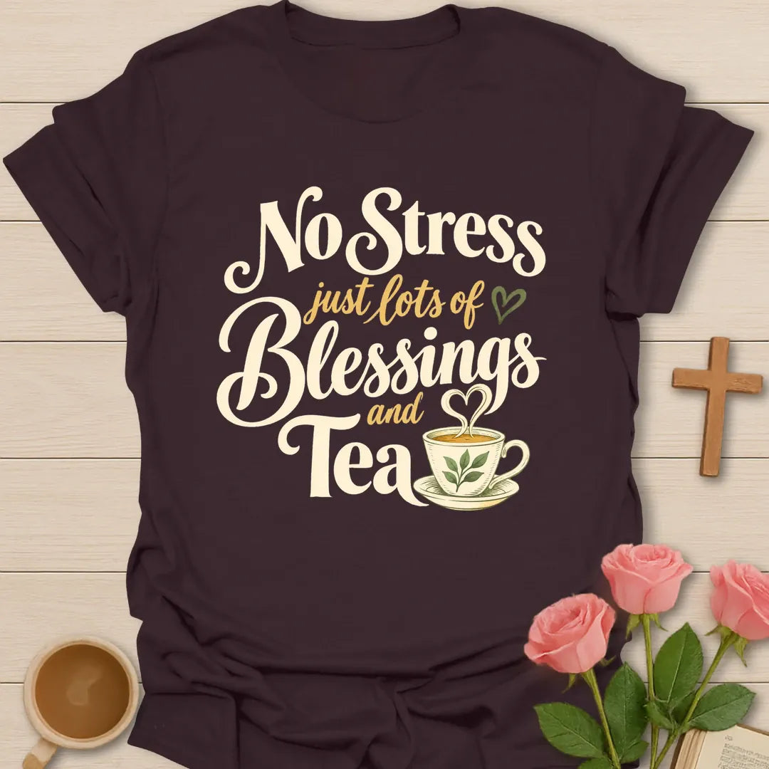 Lots Of Blessings Christian t-shirt with faith-inspired tea lettering design - Dark Chocolate