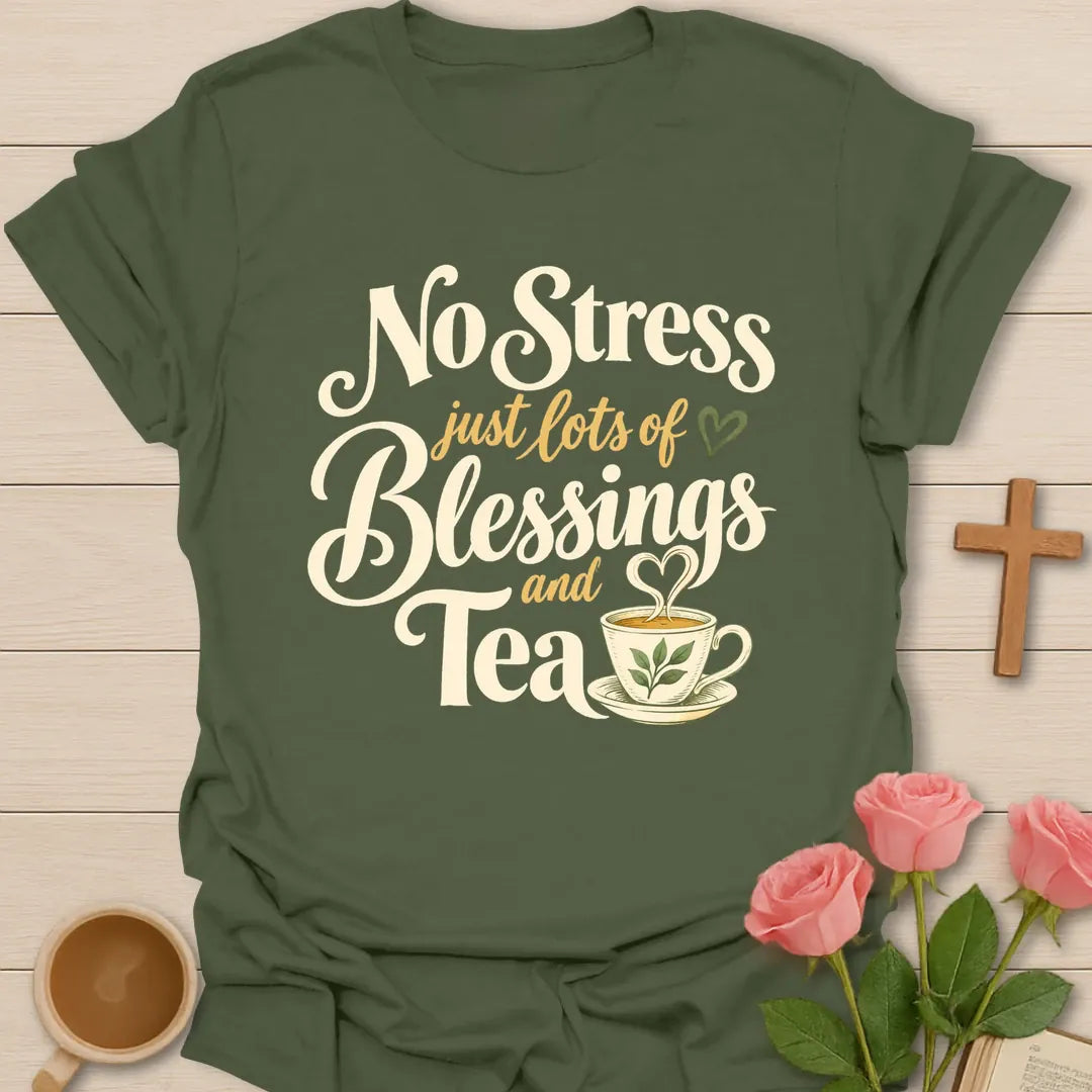Lots Of Blessings Christian t-shirt with faith-inspired tea lettering design - Military Green