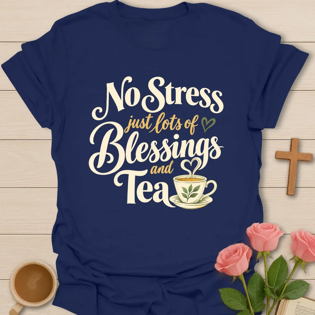 Lots Of Blessings Christian t-shirt with faith-inspired tea lettering design - Navy
