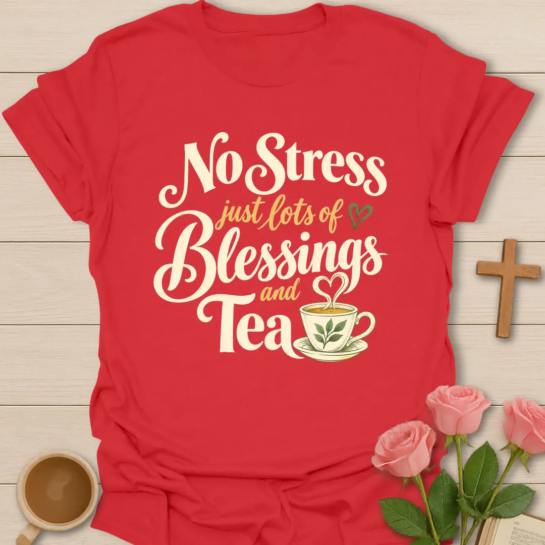 Lots Of Blessings Christian t-shirt with faith-inspired tea lettering design - Red
